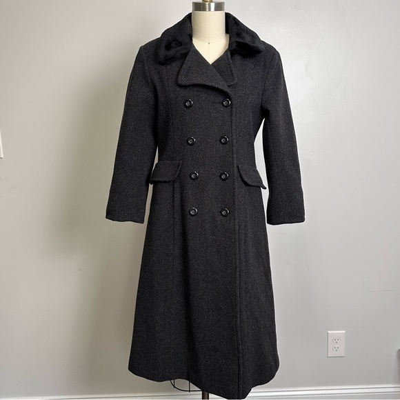 Rothschild Girls Charcoal Wool Fur Collar PeaCoat Size 14 - Picture 5 of 10
